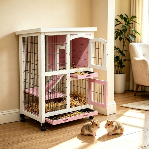 Tray pink wooden hamsters - pink,