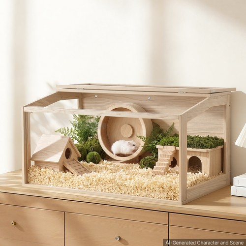 Wooden hamster cage habitat - cage,
