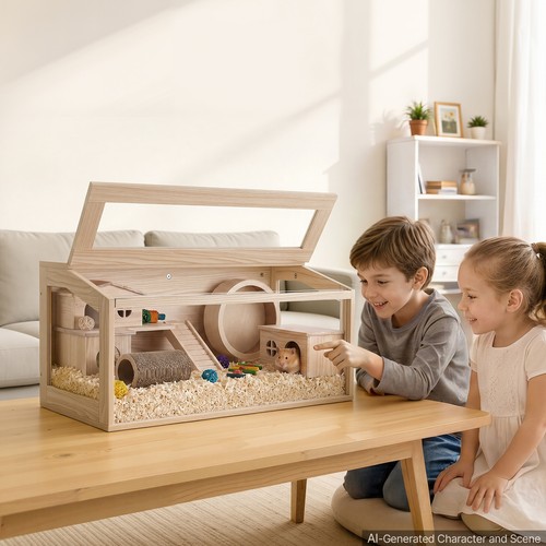 Wooden hamster cage habitat - hamster,