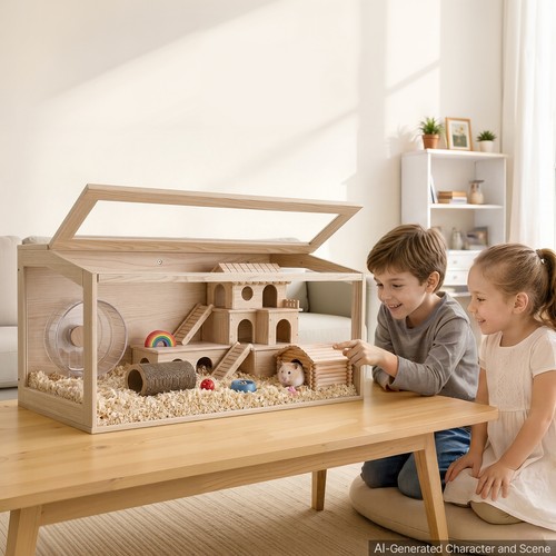 Uimoso wooden hamster cage - hamster,